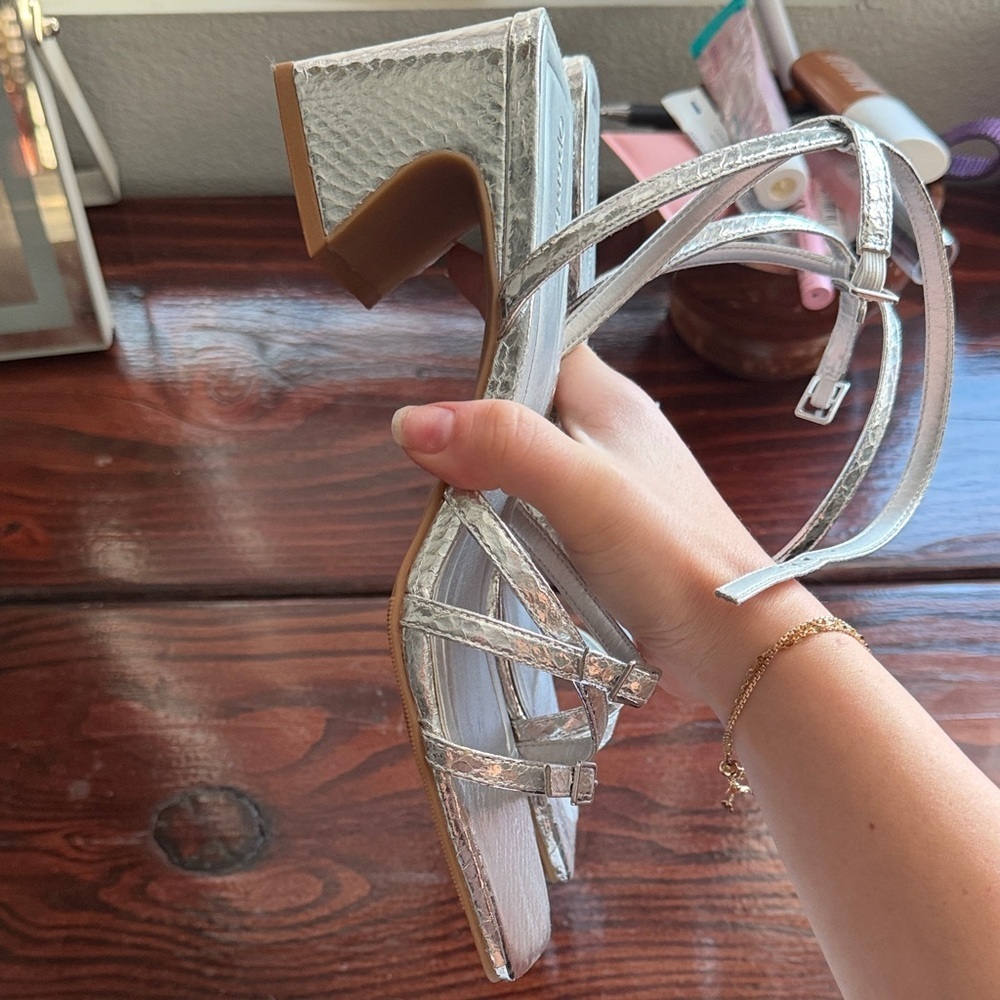 Open Edit Silver Strappy Sandals - Picture 4 of 4